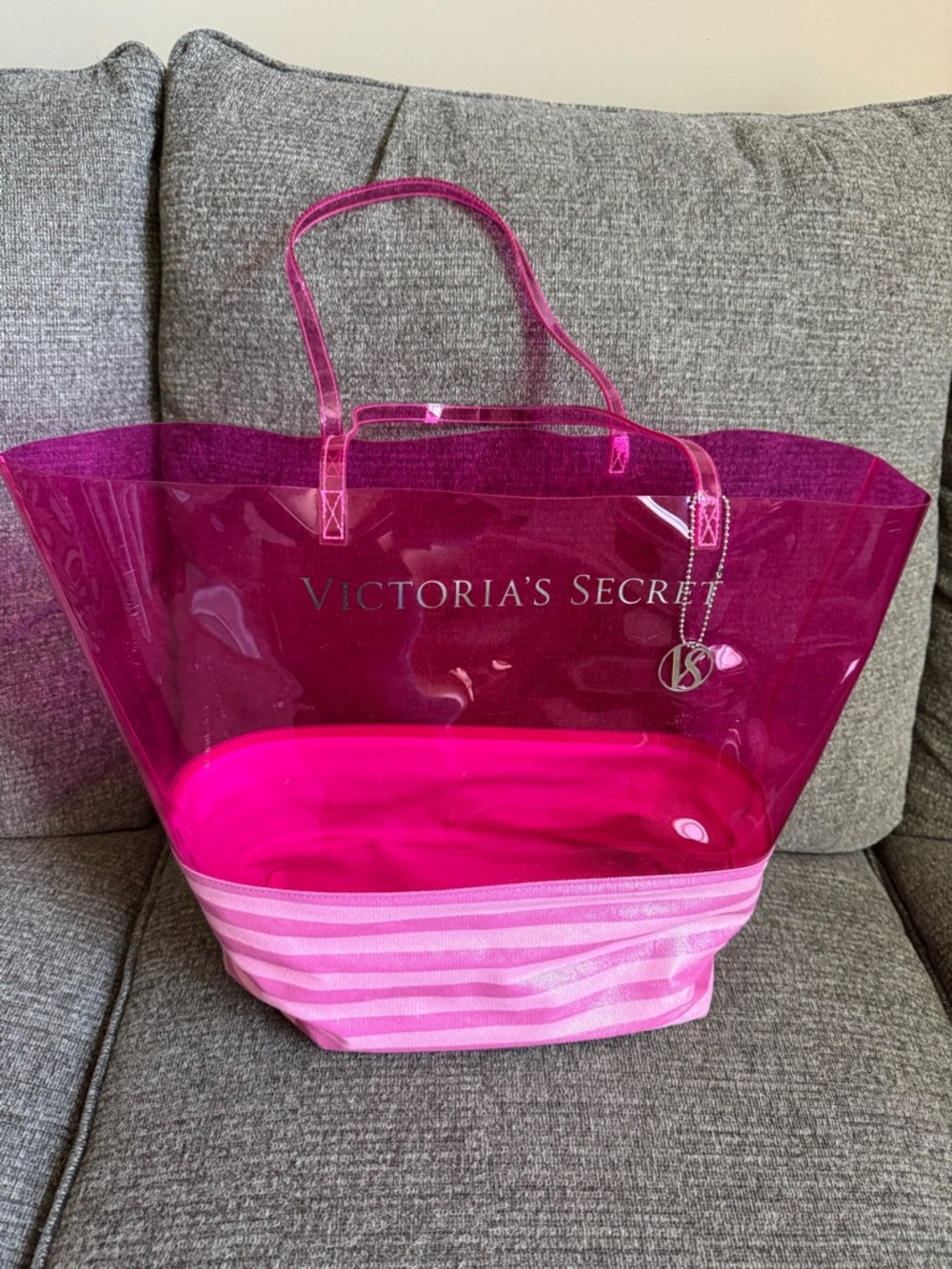 Victoria's Secret Pink Clear Tote with Striped Base